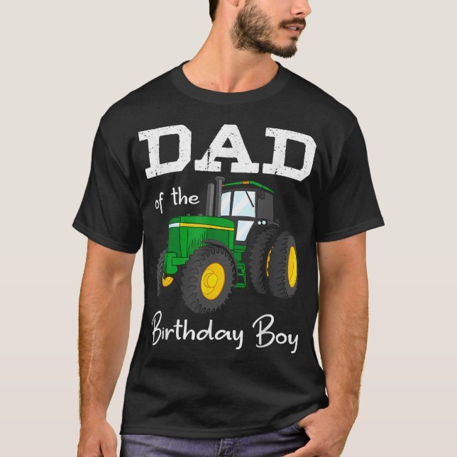 T-shirt Papa De L'Anniversaire Boy Tractor Farm Party (Devant)
