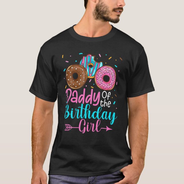 T-shirt Papa De L'Anniversaire Fille Donut Party Famille M (Devant)