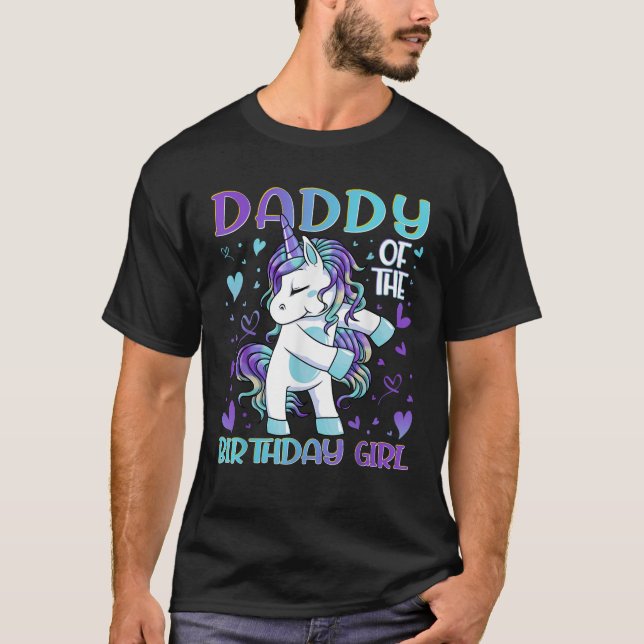 T-shirt Papa de l'anniversaire fille Flossing Unicorn Papa (Devant)