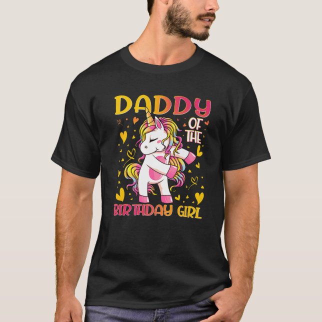 T-shirt Papa De L'Anniversaire Fille Flossing Unicorn Papa (Devant)
