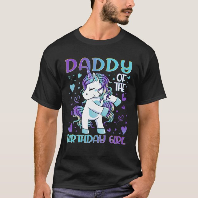 T-shirt Papa De L'Anniversaire Fille Flossing Unicorn Papa (Devant)