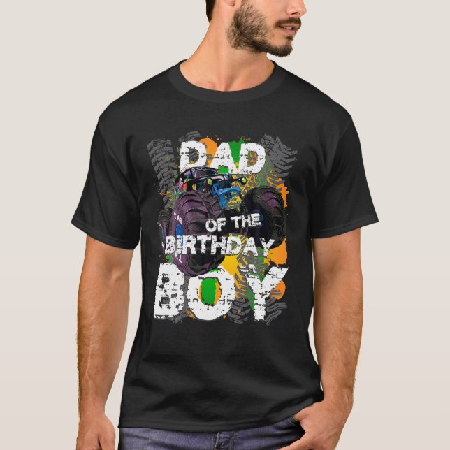 T-shirt Papa De L'Anniversaire Garçon Monster Camion Corre (Devant)