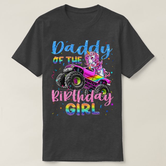 T-shirt Papa De L'Anniversaire Girl Racing Unicorn Monster (Design devant)