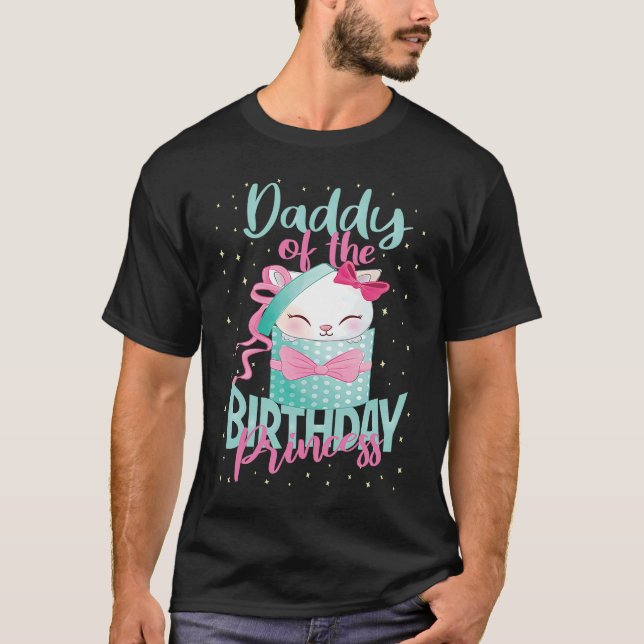 T-shirt Papa De L'Anniversaire Princesse Chat Filles Kitte (Devant)