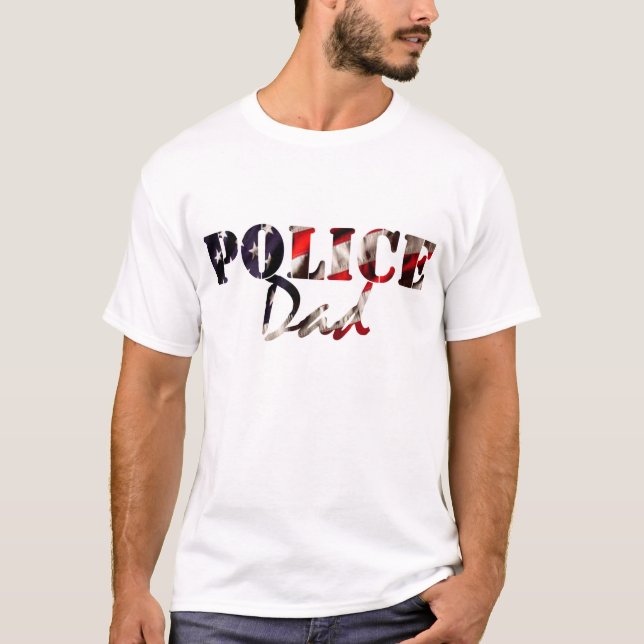 T-shirt Papa de police de drapeau américain (Devant)