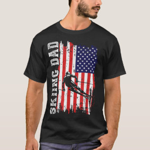 T-shirt Papa de ski d'hiver pour amant de ski Drapeau Usa