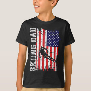T-shirt Papa de ski d'hiver pour amant de ski Drapeau Usa 
