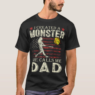 T-shirt Papa de softball Drapeau américain J'ai créé un mo