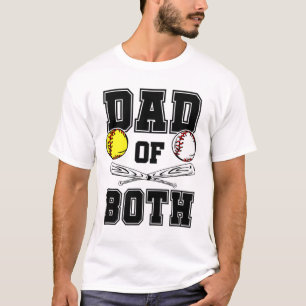 T-shirt Papa Des Deux Papa De Ballers Drôle Baseball Softb