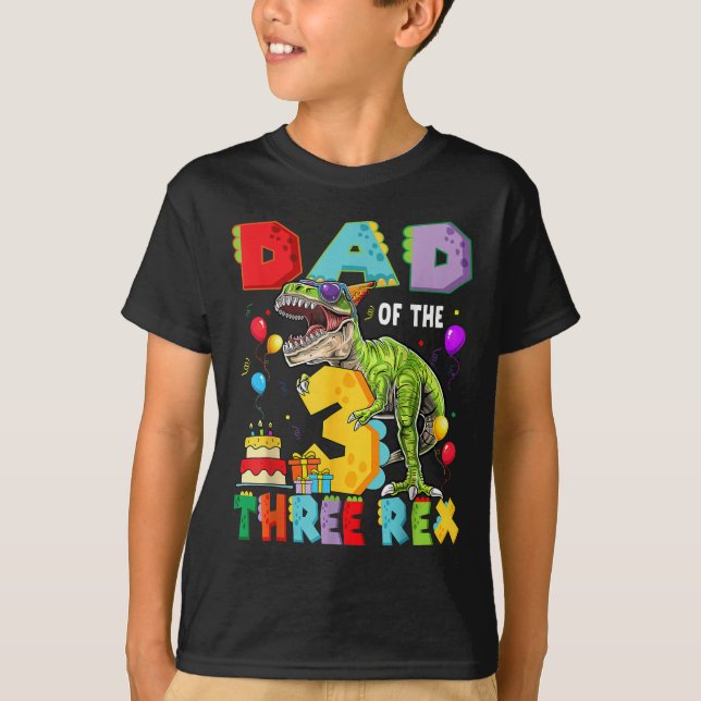 T-shirt Papa des trois Rex 3e anniversaire garçon dinosaur (Devant)