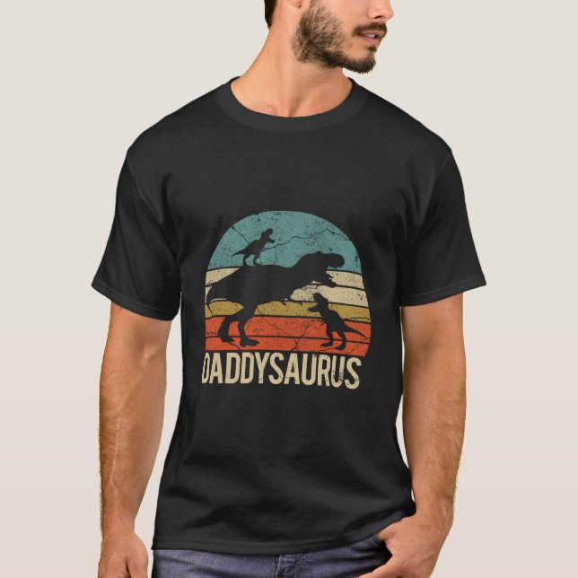 T-shirt Papa Dinosaur Daddysaurus 2 Deux pour papa (Devant)