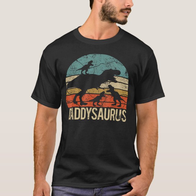 T-shirt Papa Dinosaure Daddysaurus 3 Trois Noël (Devant)