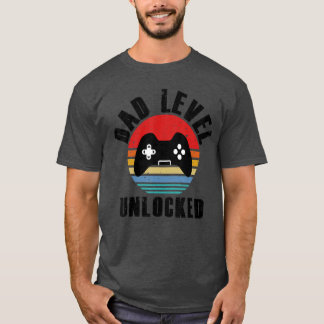 T-shirt Papa drôle Nouveau Papa Niveau Débloqué Gaming fam