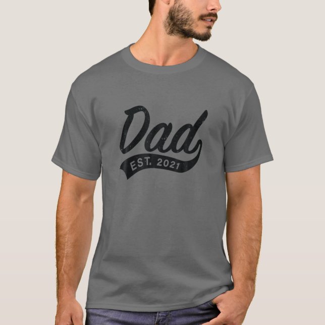 T-shirt Papa Est. 2021, Attente du bébé - Premier père (Devant)