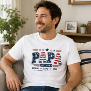 T-shirt Papa Est 2026 Drapeau Patriotique USA Nom Enfant P