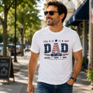 T-shirt Papa Est 2026 Drapeau USA Patriotique Nom Enfant P