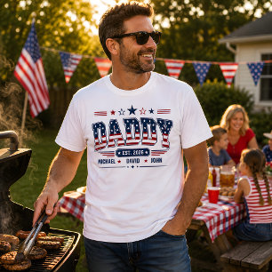 T-shirt Papa Est 2026 Drapeau USA Patriotique Nom Enfant P