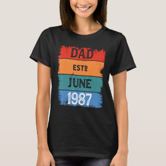 T-shirt Papa Est Juin 1987 Fier Papa Grandpa Best Daddy Le