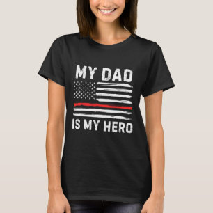T-shirt Papa est mon héros pompier ligne rouge drapeau amé