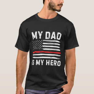 T-shirt Papa Est Mon Héros Pompier Red Line drapeau améric