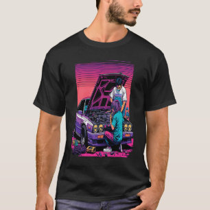 T-shirt Papa et fille réparant une voiture rétro pop mécan