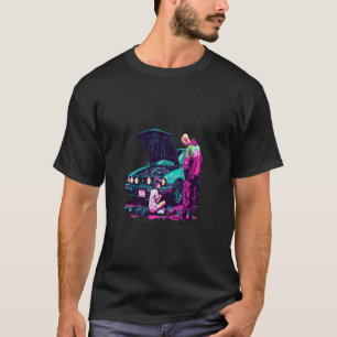 T-shirt Papa et fille réparent une voiture rétro pop mécan