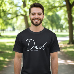 T-shirt Papa Établit Script Minimal Noir Blanc