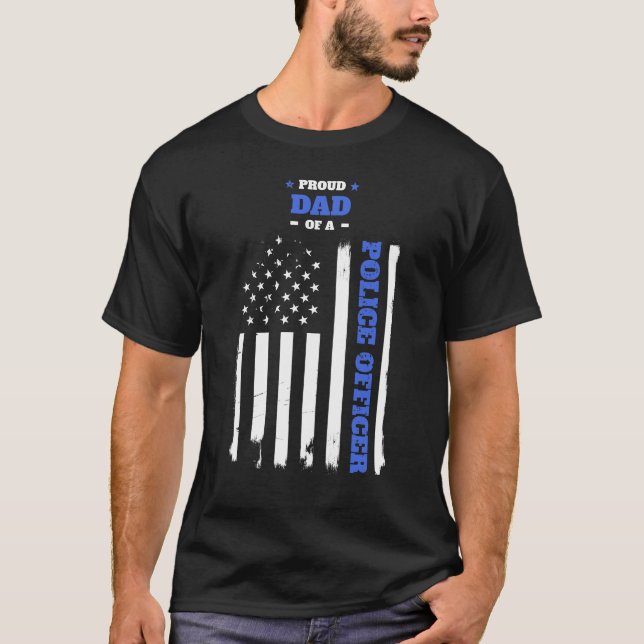 T-shirt Papa fier d'un drapeau affligé de policier (Devant)