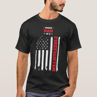 T-shirt Papa fier d'un drapeau affligé par sapeur-pompier