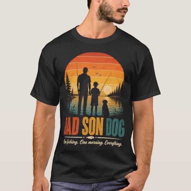 T-shirt Papa Fils Chien Pêche Matin (Devant)