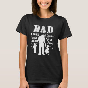T-shirt Papa Fils Premier Héros Fille Premier Amour D Père