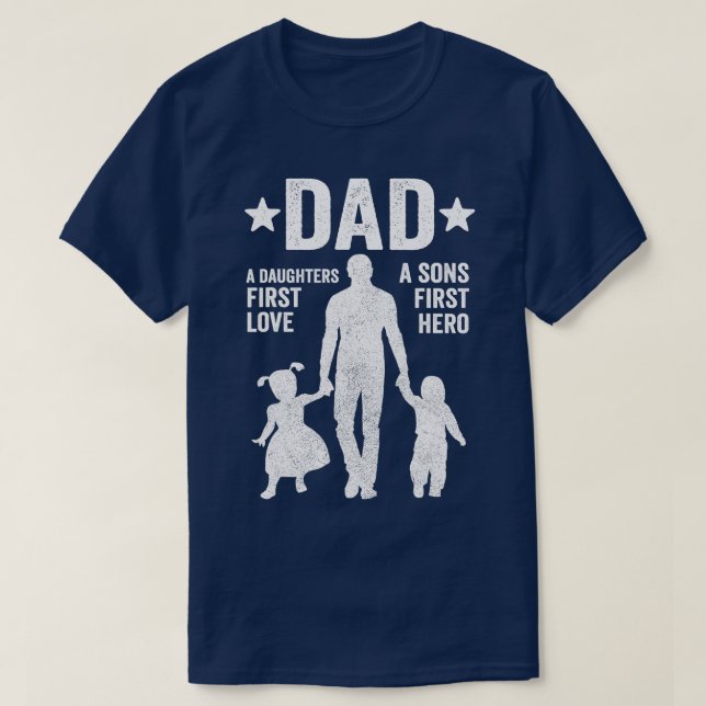 T-shirt Papa Fils Premier Héros Fille Premier Amour Pères  (Design devant)