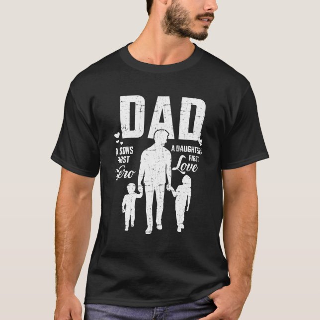 T-shirt Papa Fils Premières Filles Héros Amour Pour La Da  (Devant)