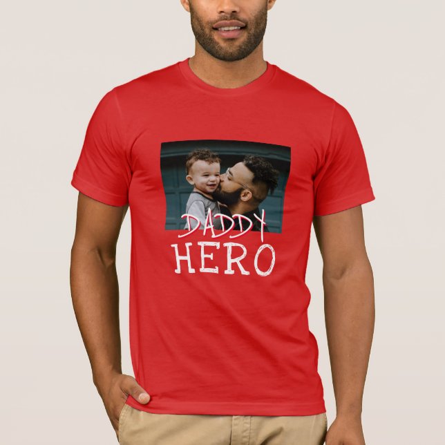 T-shirt Papa Hero Typographie blanche Papa Photo Rouge (Devant)