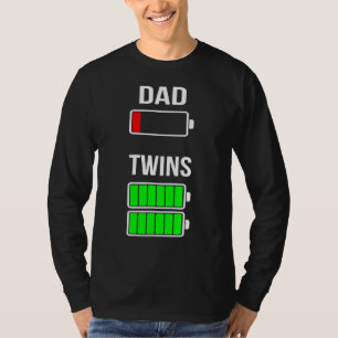 T-shirt Papa Homme Fatigué Batterie Faible Jumeaux Charge