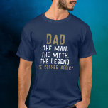 T-shirt Papa Homme Mythe Légende Café Addict Drôle<br><div class="desc">Papa Homme Mythe Légende Café Addict Drôle T-shirt Fête des pères. T-shirt de Fête des pères drôle avec une citation humoristique ' Papa,  l'Homme,  le Mythe,  la Légende,  le Coffee Addict '. Le texte est dans la typographie moderne en gras sur le bleu.</div>