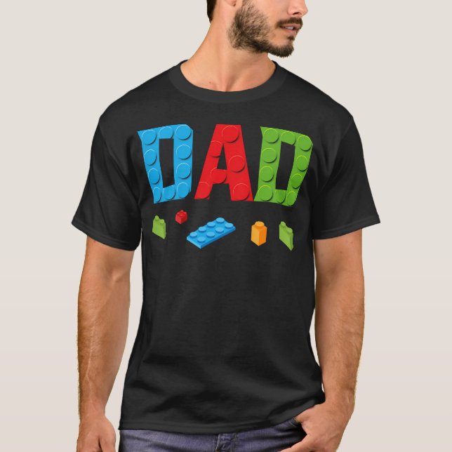 T-shirt Papa Maître Constructeur Briques Blocs Famille (Devant)