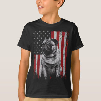 T-shirt Papa Maman Chien Pug Amérique 4 juillet Patriotiqu