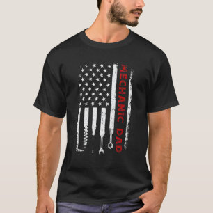 T-shirt Papa mécanicien de garage Drapeau américain en dét