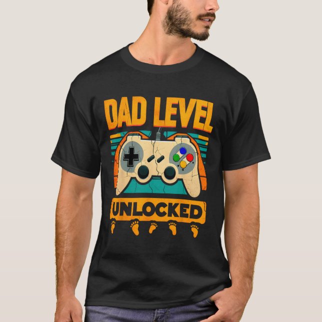 T-shirt Papa Niveau Déverrouillé Père &# ; s Jour Nouveau  (Devant)