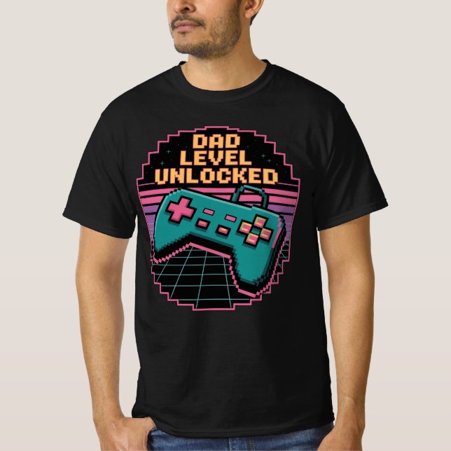 T-shirt PAPA NIVEAU DÉVERROUILLÉ - Trophée de succès Pixel (Devant)