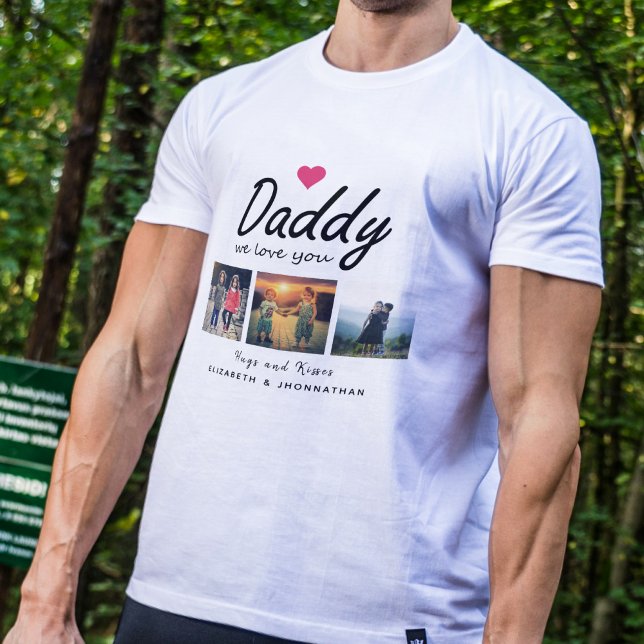 T-shirt Papa, nous t'aimons Script 3 Collage de photos pou (Créateur téléchargé)