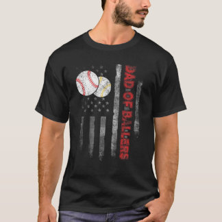 T-shirt Papa Of Ballers American Flag Baseball Softball Gi