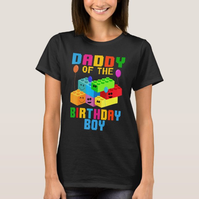 T-shirt Papa Of The Birthday Boy Building Blocks Famille M (Devant)