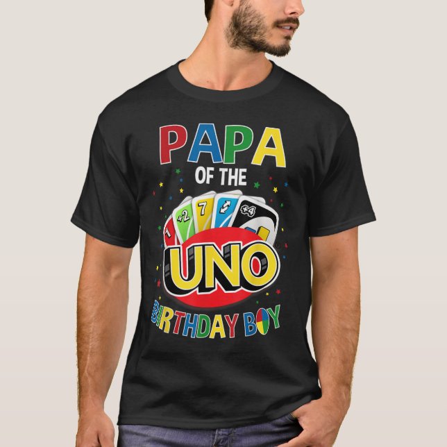 T-shirt Papa Of The Birthday Boy Uno Game B day Family Par (Devant)