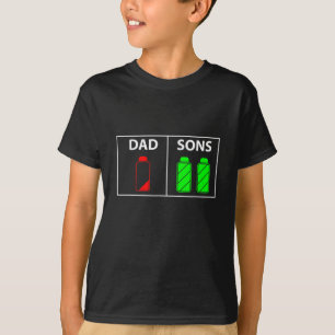 T-shirt Papa of Two Sons Funny Low Battery Fête des pères