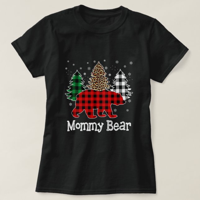 T-shirt Papa ours à carreaux rouges arbre de Noël léopard  (Design devant)