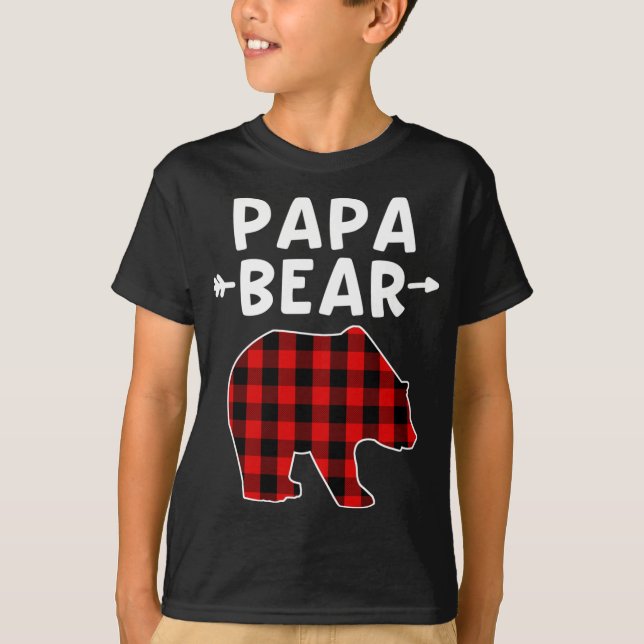 T-shirt Papa Ours Noir Et Rouge Ours Plaid Grand-Père Noël (Devant)