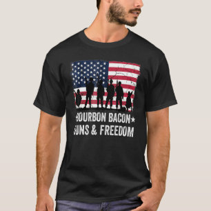 T-shirt Papa Papi Vétéran Drapeau Us Bourbon Bacon Fusils