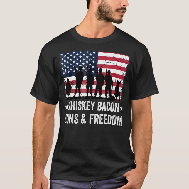 T-shirt Papa Papi Vétérinaire Us Drapeau Whiskey Bacon Arm (Devant)